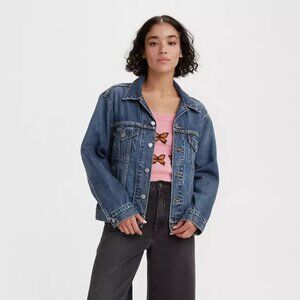 Levis Women's Ex-boyfriend Trucker Jacket Concrete Indigo Medium Wash Blue L